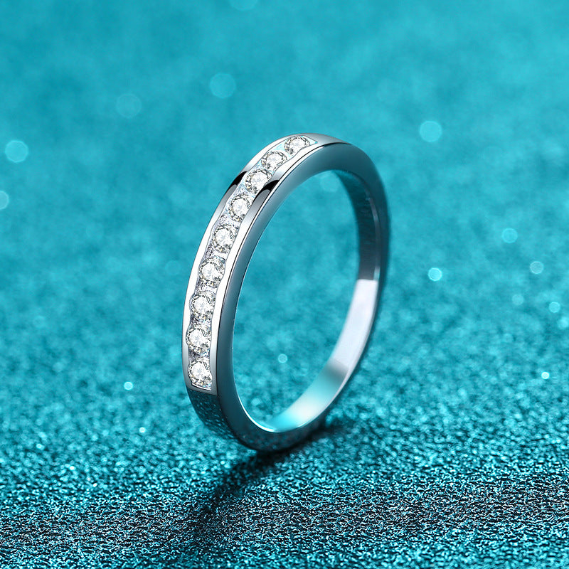 S925 Sterling Silver Minimalist 0.27ct Moissanite Channel Set Eternity Ring with Fruit Motifs