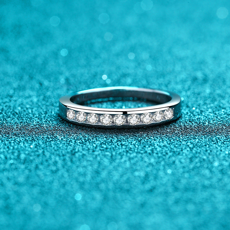 S925 Sterling Silver Minimalist 0.27ct Moissanite Channel Set Eternity Ring with Fruit Motifs
