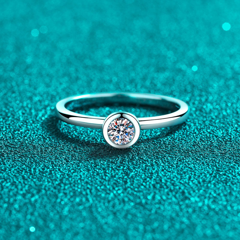 S925 Sterling Silver Minimalist Bubble Ring with 0.3ct Moissanite for Women