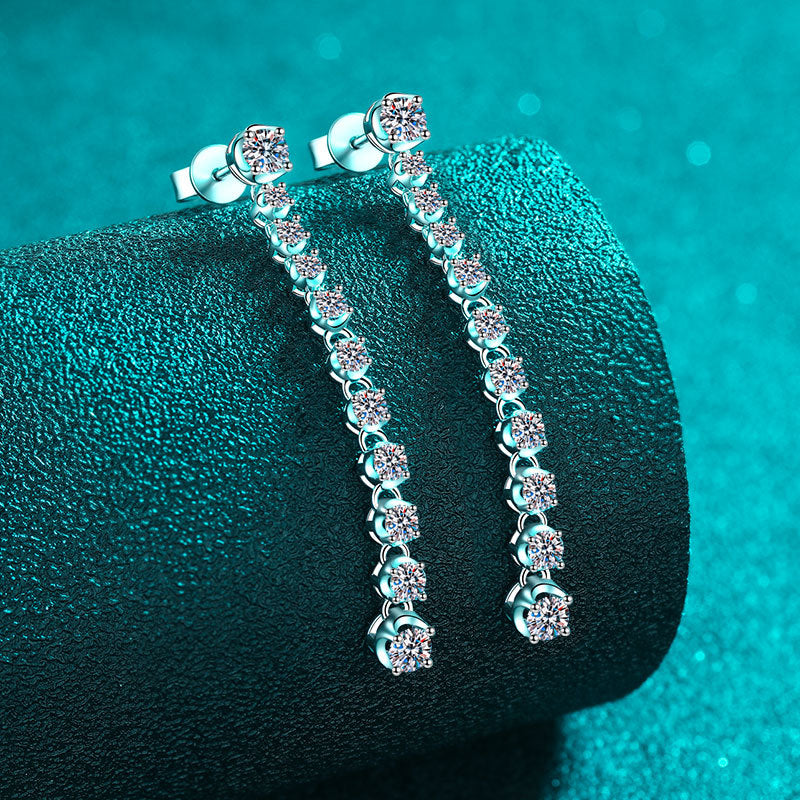 S925 Sterling Silver Moissanite Fringe Drop Earrings - 1.18ct Instagrammable Statement Earrings