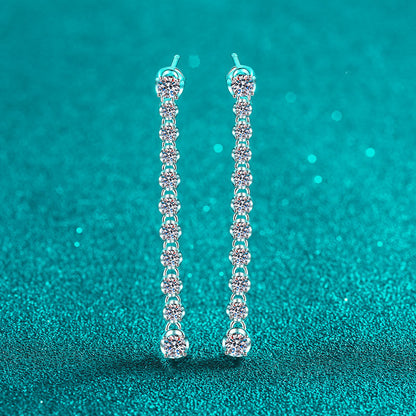 S925 Sterling Silver Moissanite Fringe Drop Earrings - 1.18ct Instagrammable Statement Earrings
