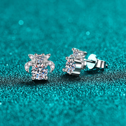 S925 Sterling Silver Moissanite Stud Earrings - 1CT Floral-Inspired Everyday Jewelry