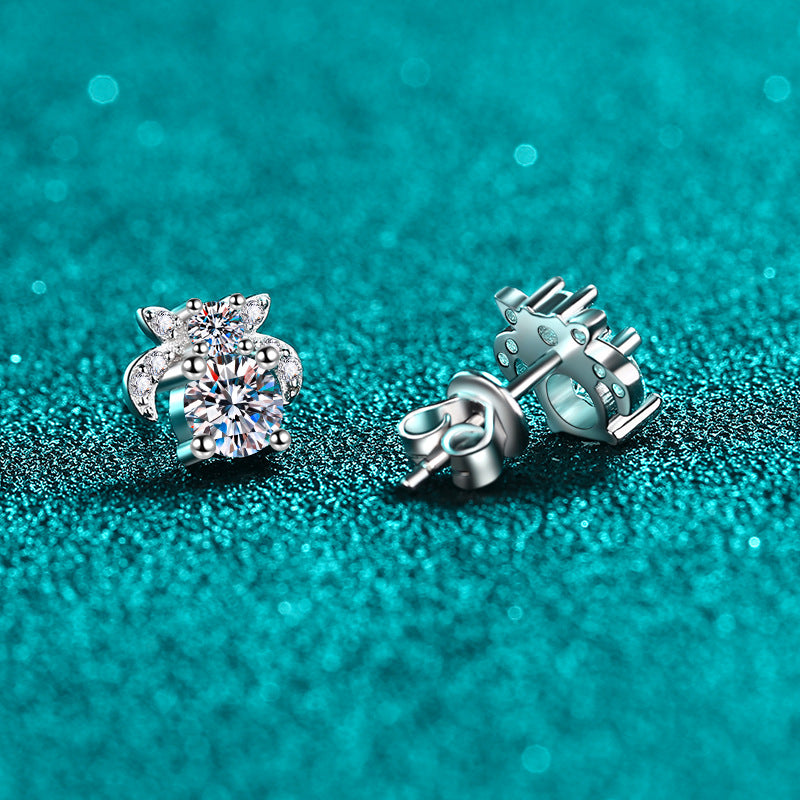 S925 Sterling Silver Moissanite Stud Earrings - 1CT Floral-Inspired Everyday Jewelry