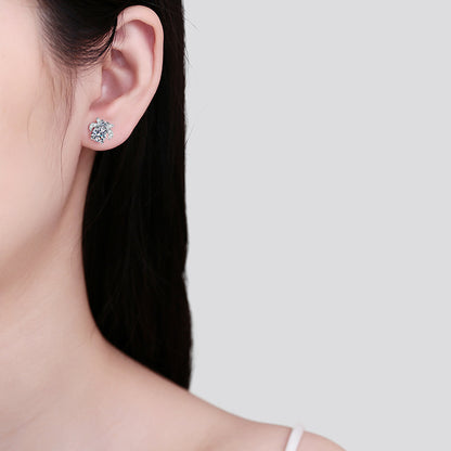 S925 Sterling Silver Moissanite Stud Earrings - 1CT Floral-Inspired Everyday Jewelry