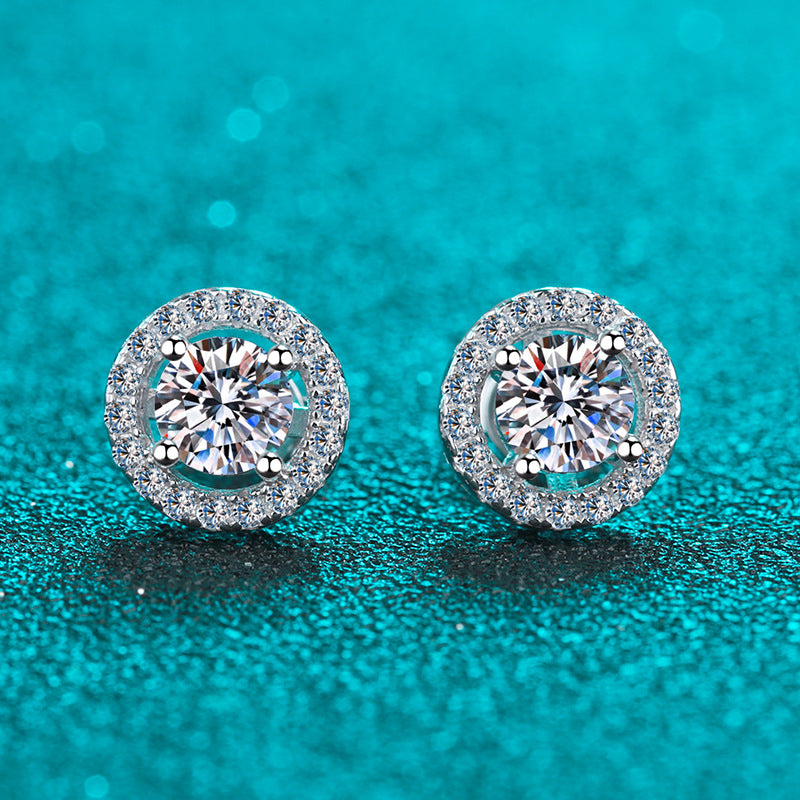 S925 Sterling Silver Moissanite Stud Earrings - 1CT Total (0.5CT each) with Zircon Accents