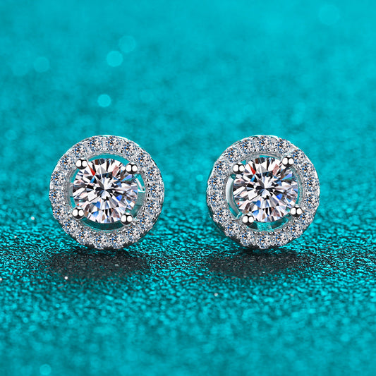 S925 Sterling Silver Moissanite Stud Earrings - 1CT Total (0.5CT each) with Zircon Accents