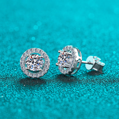 S925 Sterling Silver Moissanite Stud Earrings - 1CT Total (0.5CT each) with Zircon Accents