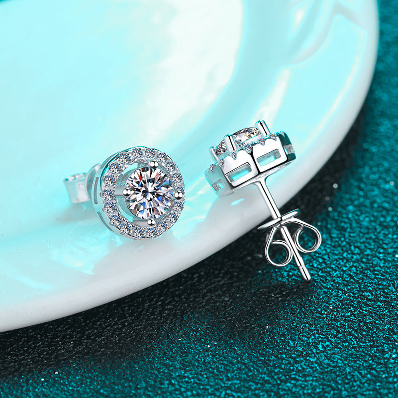 S925 Sterling Silver Moissanite Stud Earrings - 1CT Total (0.5CT each) with Zircon Accents