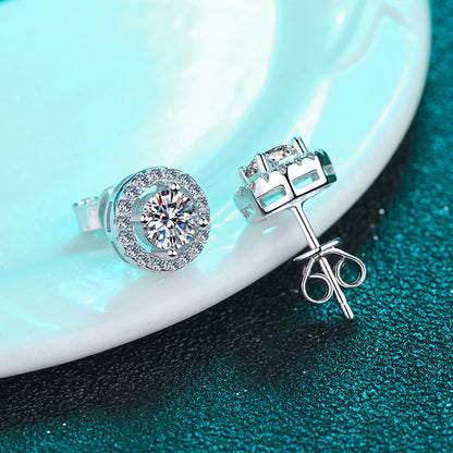 S925 Sterling Silver Moissanite Stud Earrings - 1CT Total (0.5CT each) with Zircon Accents