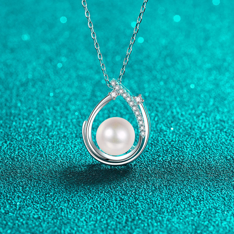 S925 Sterling Silver Moissanite & Pearl Necklace - Elegant 9-Point U-Shaped Layered Choker for Professional Women