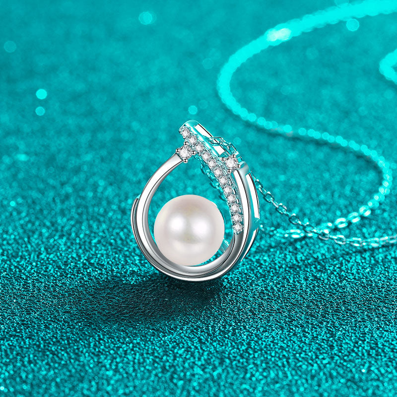S925 Sterling Silver Moissanite & Pearl Necklace - Elegant 9-Point U-Shaped Layered Choker for Professional Women