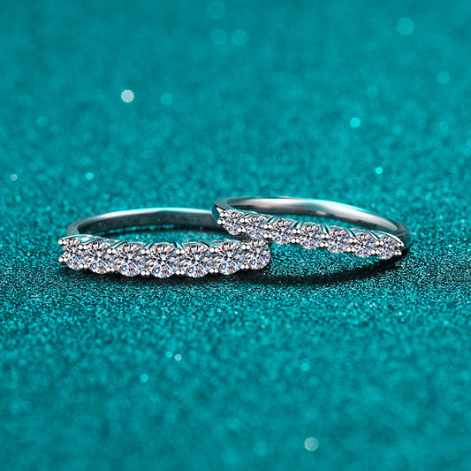 S925 Sterling Silver Moissanite & Zircon Stacking Ring, Minimalist Band Ring for Women, Tail Ring, Promise Ring