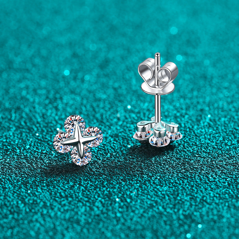 S925 Sterling Silver Movable Star Moissanite Stud Earrings - 0.8ct Botanical-Inspired Valentine's Gift