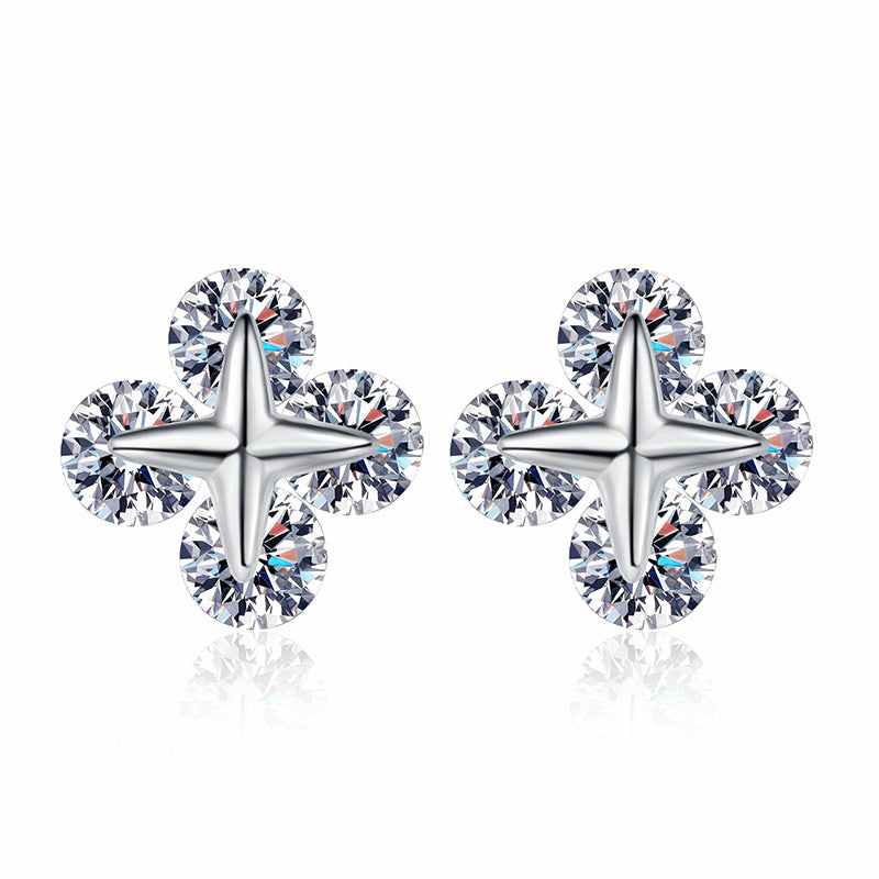 S925 Sterling Silver Movable Star Moissanite Stud Earrings - 0.8ct Botanical-Inspired Valentine's Gift