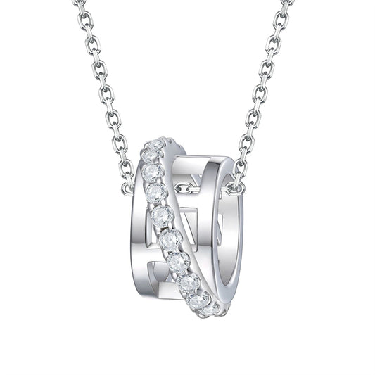 S925 Sterling Silver Multi-Hoop Pendant Necklace - Modern Geometric Layered Chain