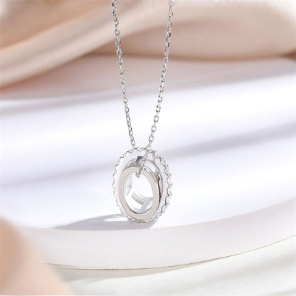S925 Sterling Silver Multi-Hoop Pendant Necklace - Modern Geometric Layered Chain