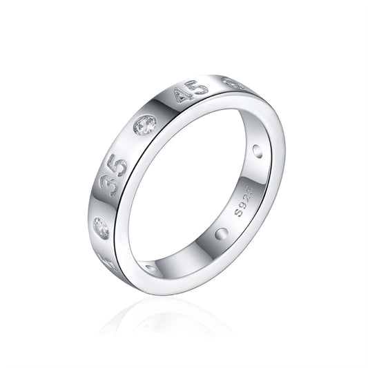 S925 Sterling Silver Number Ring - Minimalist Modern Wedding Band