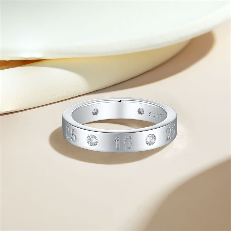 S925 Sterling Silver Number Ring - Minimalist Modern Wedding Band