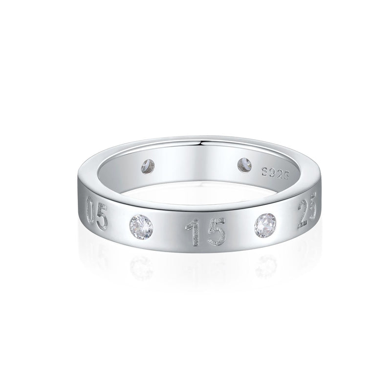 S925 Sterling Silver Number Ring - Minimalist Modern Wedding Band
