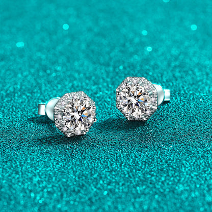 S925 Sterling Silver Octagonal Moissanite Stud Earrings - 2CT Modern Geometric Jewelry