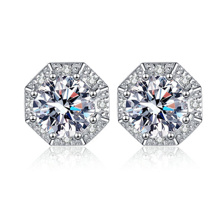 S925 Sterling Silver Octagonal Moissanite Stud Earrings - 2CT Modern Geometric Jewelry