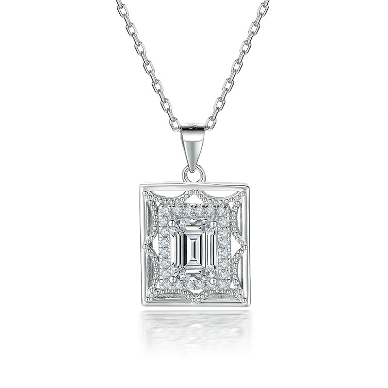 S925 Sterling Silver Octagram Pendant Necklace – Dreamcatcher Square Zirconia Choker for Women