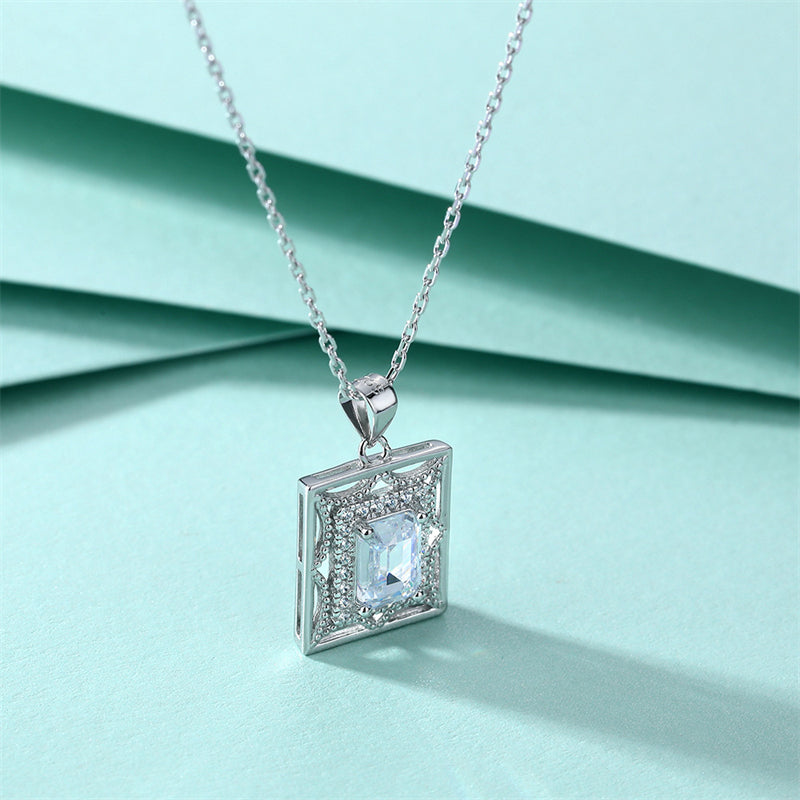 S925 Sterling Silver Octagram Pendant Necklace – Dreamcatcher Square Zirconia Choker for Women