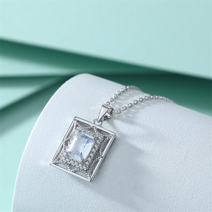 S925 Sterling Silver Octagram Pendant Necklace – Dreamcatcher Square Zirconia Choker for Women
