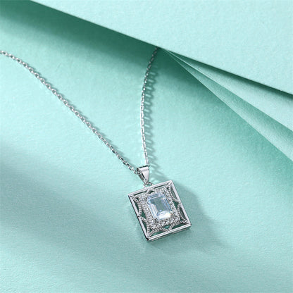S925 Sterling Silver Octagram Pendant Necklace – Dreamcatcher Square Zirconia Choker for Women