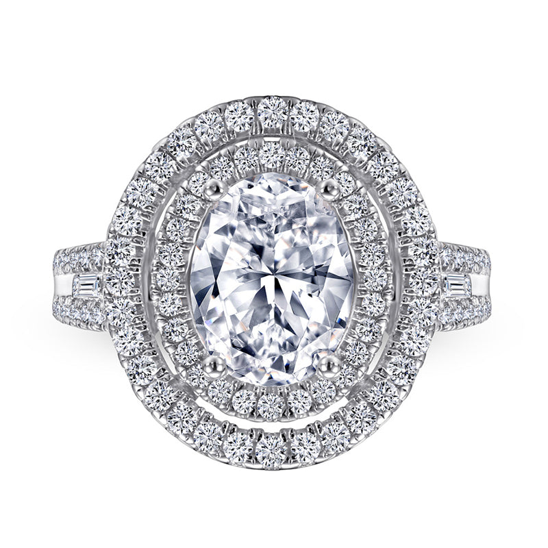 S925 Sterling Silver Oval-Cut Zirconia Wedding Ring - Elegant Pavé Band