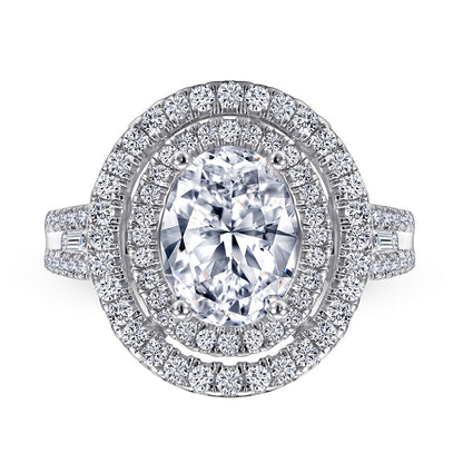 S925 Sterling Silver Oval-Cut Zirconia Wedding Ring - Elegant Pavé Band