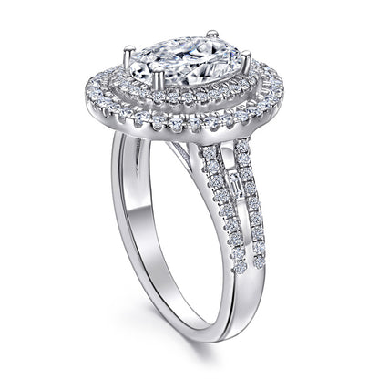 S925 Sterling Silver Oval-Cut Zirconia Wedding Ring - Elegant Pavé Band