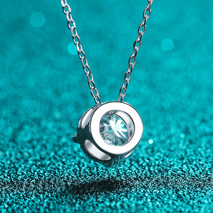 S925 Sterling Silver PT950-Plated Disc Pendant Necklace - 1CT Moissanite Minimalist Choker
