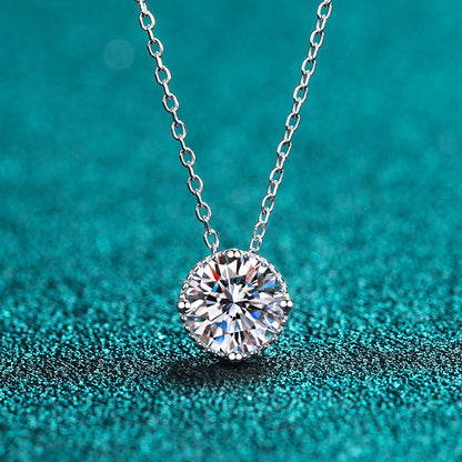 S925 Sterling Silver PT950-Plated Disc Pendant Necklace - 1CT Moissanite Minimalist Choker