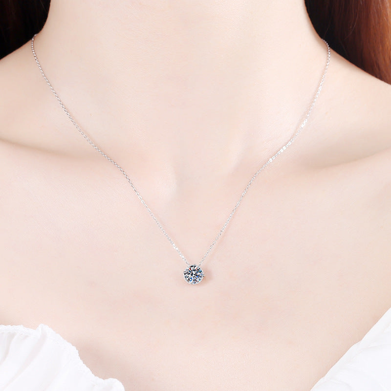 S925 Sterling Silver PT950-Plated Disc Pendant Necklace - 1CT Moissanite Minimalist Choker