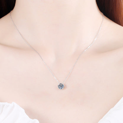 S925 Sterling Silver PT950-Plated Disc Pendant Necklace - 1CT Moissanite Minimalist Choker