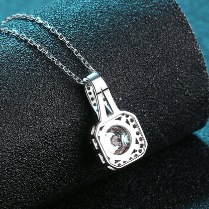 S925 Sterling Silver PT950-Plated Four-Prong Pendant Necklace - 0.5CT-2CT Moissanite Sachet Charm Collarbone Chain