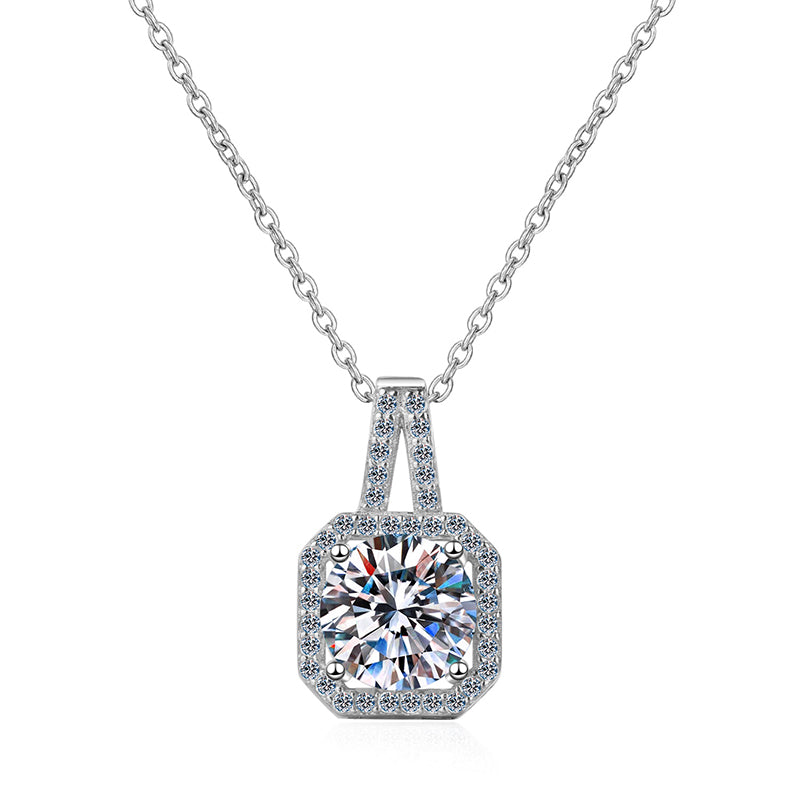 S925 Sterling Silver PT950-Plated Four-Prong Pendant Necklace - 0.5CT-2CT Moissanite Sachet Charm Collarbone Chain