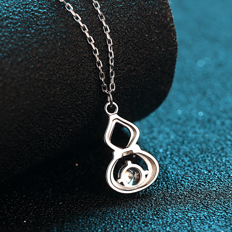 S925 Sterling Silver PT950-Plated Gourd Pendant Necklace - 0.5CT Moissanite Four-Prong Collarbone Chain