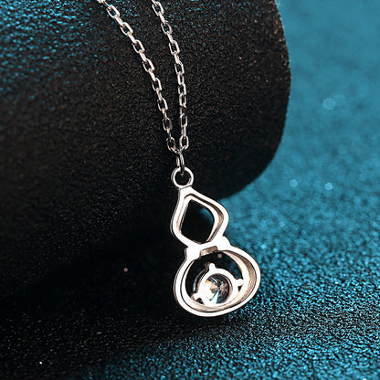 S925 Sterling Silver PT950-Plated Gourd Pendant Necklace - 0.5CT Moissanite Four-Prong Collarbone Chain