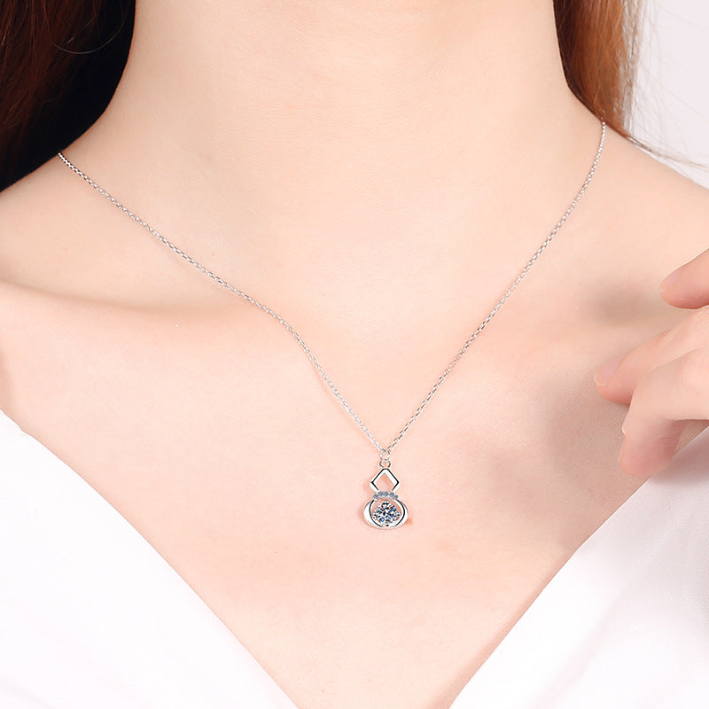 S925 Sterling Silver PT950-Plated Gourd Pendant Necklace - 0.5CT Moissanite Four-Prong Collarbone Chain