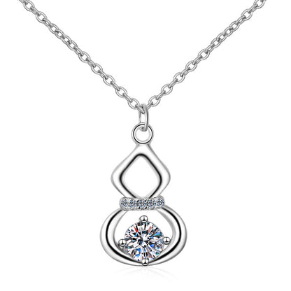 S925 Sterling Silver PT950-Plated Gourd Pendant Necklace - 0.5CT Moissanite Four-Prong Collarbone Chain