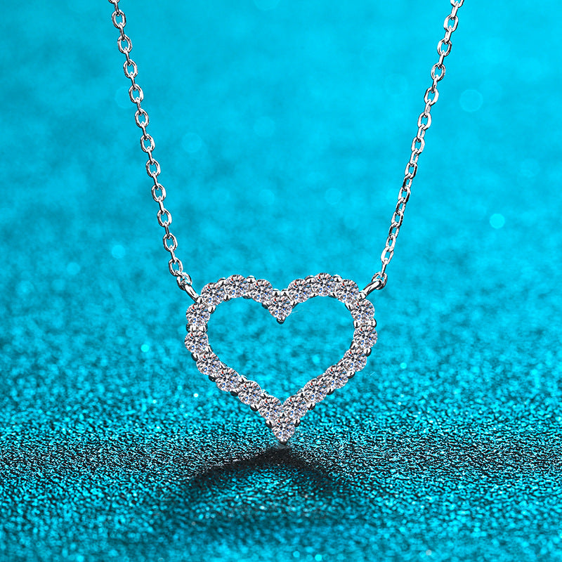 S925 Sterling Silver PT950-Plated Heart Pendant Necklace - 0.3CT to 2CT Moissanite Vintage Love Chain
