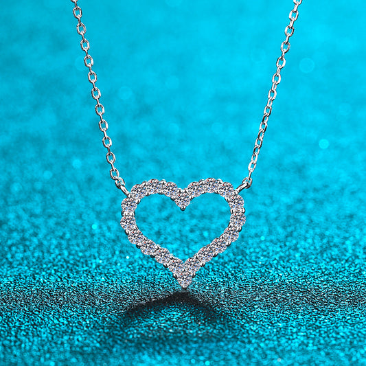 S925 Sterling Silver PT950-Plated Heart Pendant Necklace - 0.3CT to 2CT Moissanite Vintage Love Chain