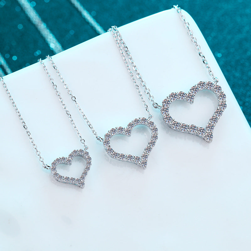 S925 Sterling Silver PT950-Plated Heart Pendant Necklace - 0.3CT to 2CT Moissanite Vintage Love Chain