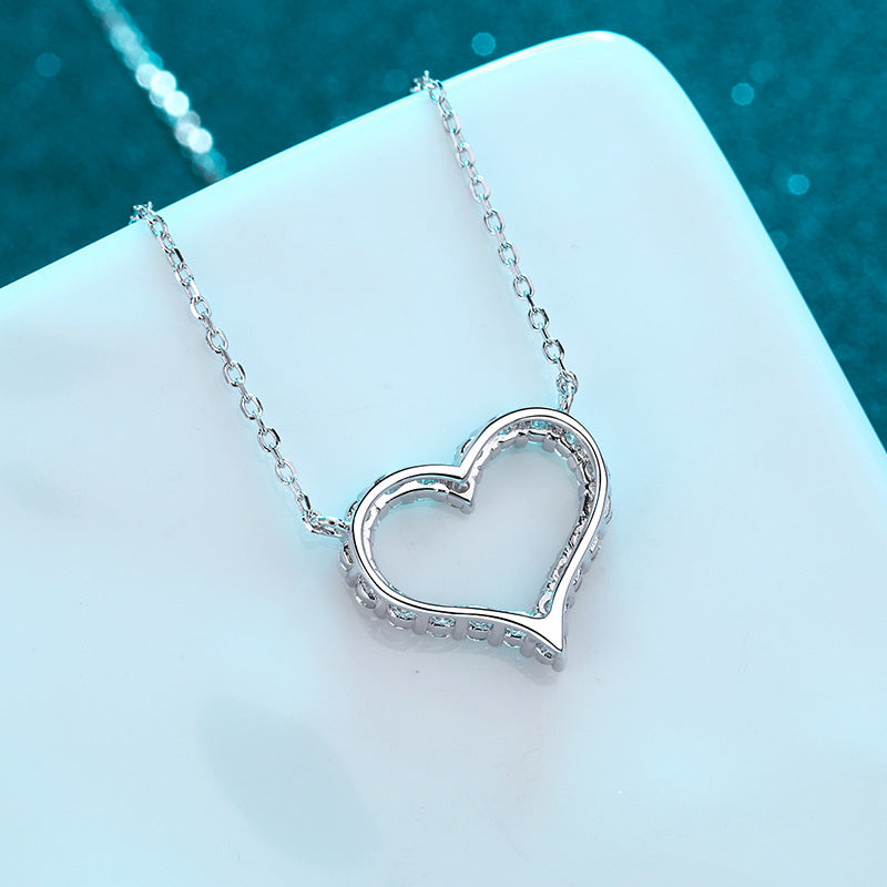 S925 Sterling Silver PT950-Plated Heart Pendant Necklace - 0.3CT to 2CT Moissanite Vintage Love Chain