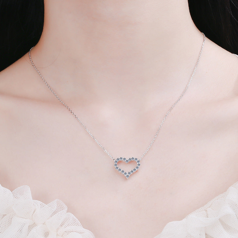 S925 Sterling Silver PT950-Plated Heart Pendant Necklace - 0.3CT to 2CT Moissanite Vintage Love Chain