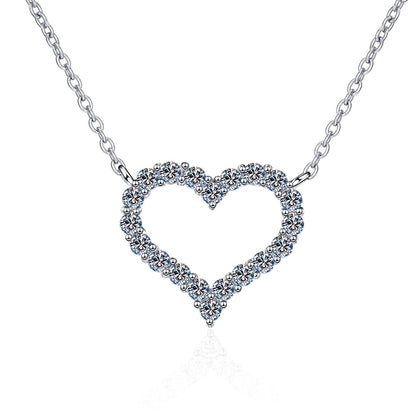 S925 Sterling Silver PT950-Plated Heart Pendant Necklace - 0.3CT to 2CT Moissanite Vintage Love Chain