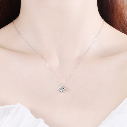 S925 Sterling Silver PT950-Plated Square Pendant Necklace - 0.5CT/1CT Moissanite Geometric Choker
