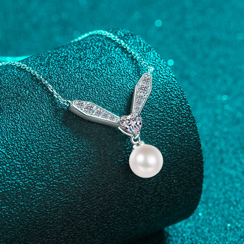 925 Sterling Silver PT950-Plated Phoenix Necklace - 77-Point Moissanite & 8mm Pearl Elegant Statement Choker